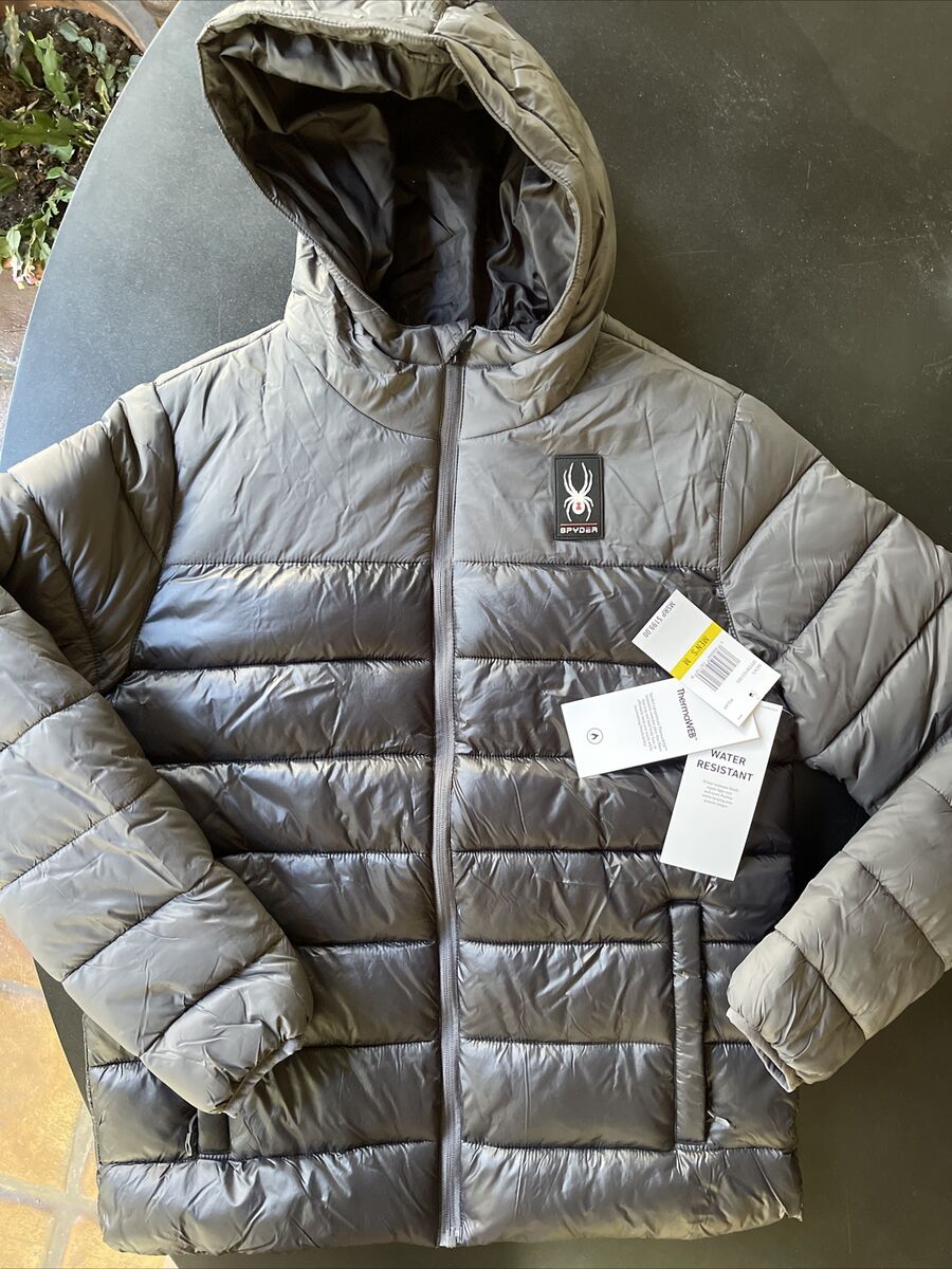 SPYDER Men's Hooded Puffer Jacket Polar grey/black ThermaWeb SPYDER Men's Hooded Puffer Jacket Polar grey/black ThermaWeb