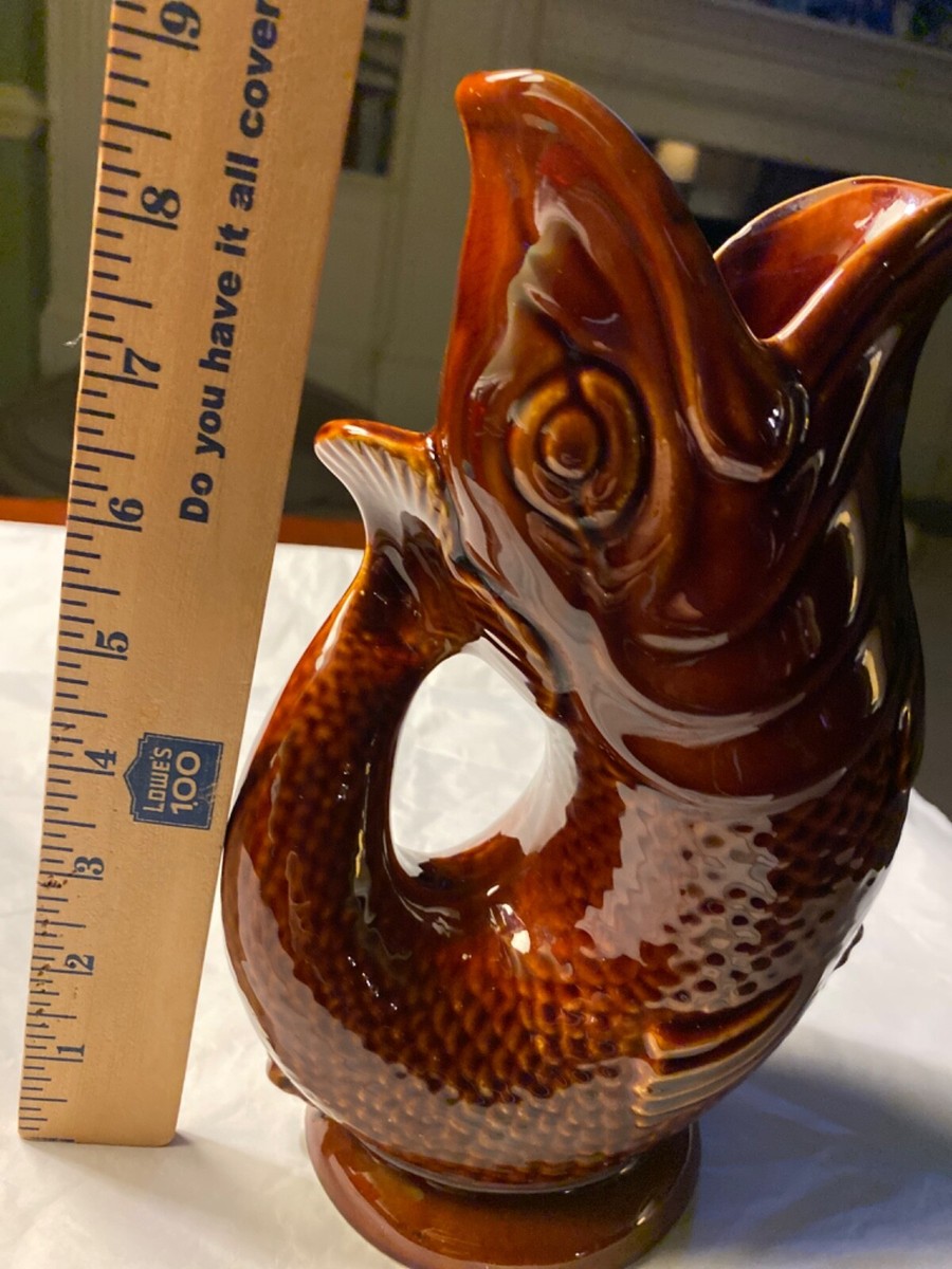 Vintage Brown Fish Glug / Gurgling Jug Made by Dartmouth Pottery
