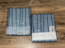 RARE (2) CALVIN KLEIN Bondi Euro Shams Metal Edge Sea Blue Navy Modern $240!!