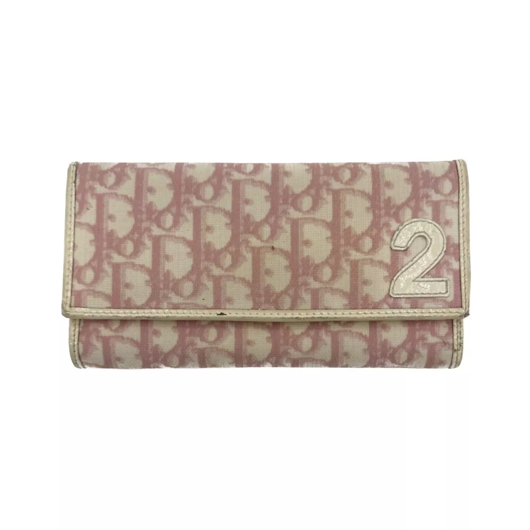 Portefeuille Christian Dior Trotter long logo rose vintage
