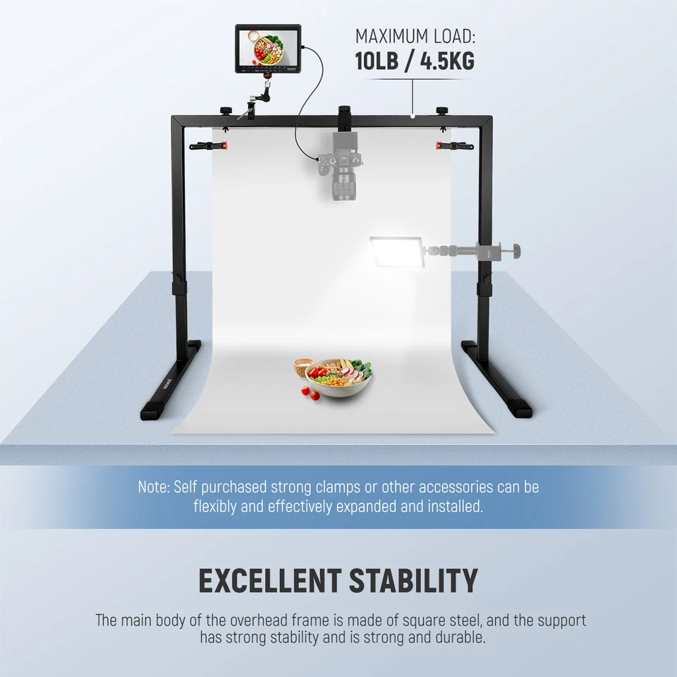 Soporte de cámara superior NEEWER para Flat Lay, se adapta a escritorios ≥3,3 pies, acero de alta resistencia Foto 3 de 4