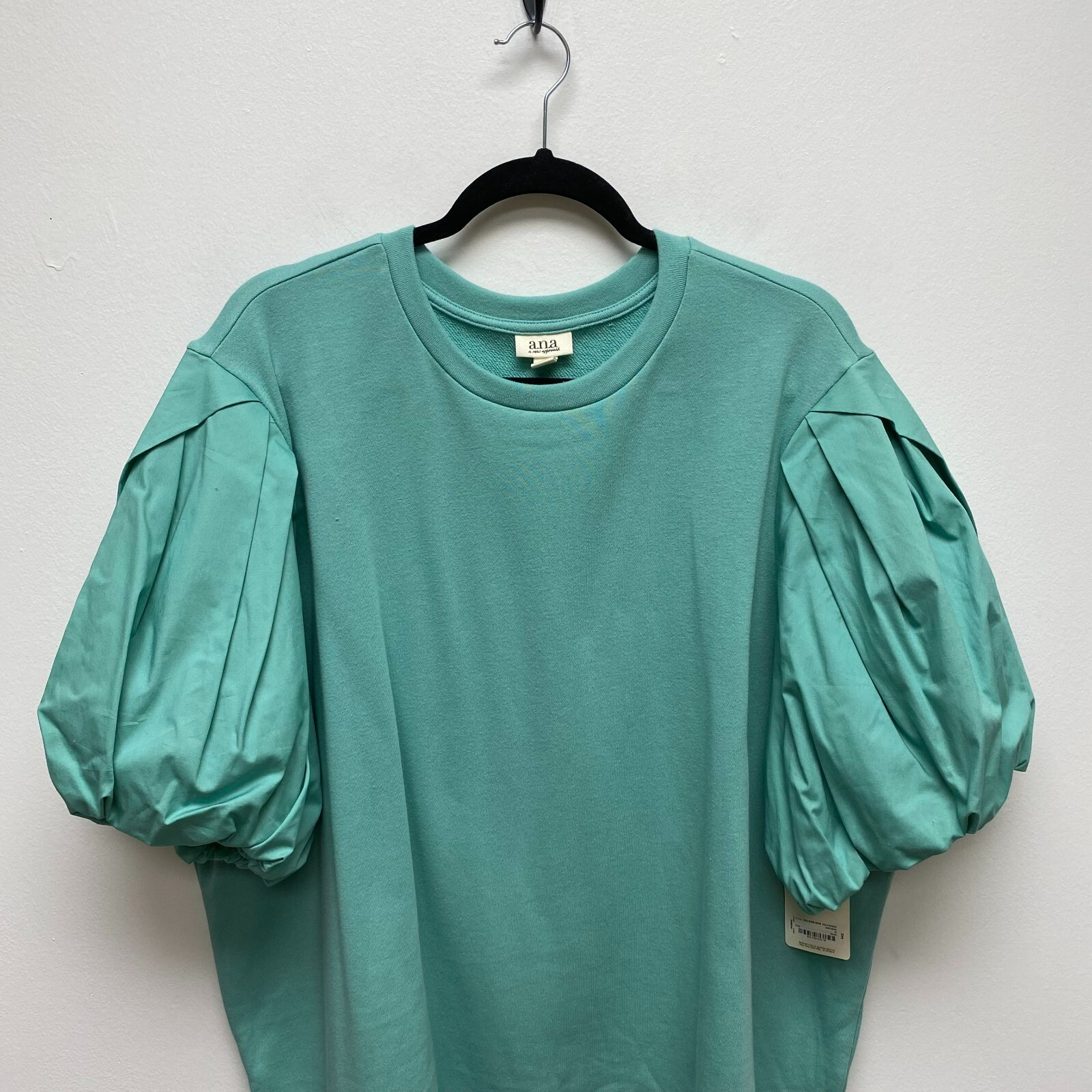 Ana A New Approach Womens Green Short Puff Sleeve Crew Neck Pullover Blouse 3X