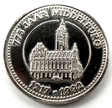 NETHERLANDS 775 JAAR MIDDELBURG 10 FLORIJNEN 1217-1992 UNC 30mm 10.6g CuNi SS4.1