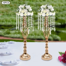 10Pcs Crystal Flower Stands Vases 21.7in Wedding Centerpieces Dining Table Gold