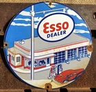 VINTAGE ESSO DEALER GAS OIL PUMP PLATE 10” PORCELAIN ADVERTISING SIGN