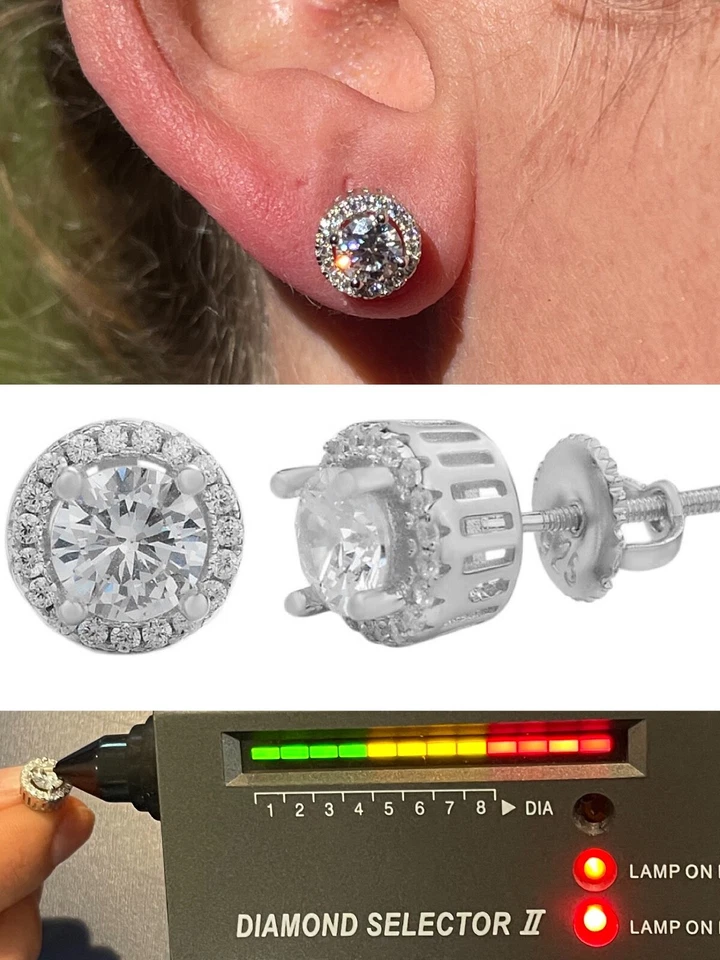 Real 925 Silver Iced Hip Hop Earrings Studs 1.2ct Moissanite - Passes Tester