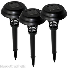 3 Solar Bug Zapper LED & UV Light Pathway Lighting Insect & Mosquito Fly Pest