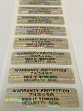 100-WARRANTY PROTECTION SECURITY SEAL HOLOGRAM LABELS W/ SERIAL - 1.5 X .50 INCH