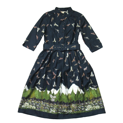 NWT Palava Cynthia in Navy Birds of Prey Belted Cotton Shirt Dress
