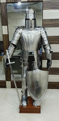 Wearable Suit Knight Crusader Full Body of Armor Costume With Wood Base