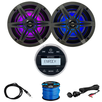 Enrock Marine Radio, 2x LED Speakers, Grilles, USB Adapter