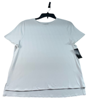 Alfani Drapey Shirt Womens Size Medium Petite PM White Short Sleeve Stretch New