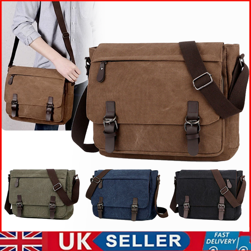 School Military Shoulder Bag Men Messenger Bag Vintage Canvas Leather Satchel⭐