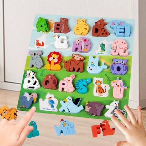Wooden Animal Alphabet Puzzle Alphabet Learning Toy Matching Game Abc Letter - Picture 7 of 7