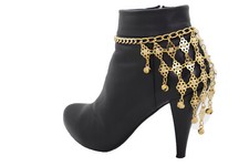 Women Boot Gold Metal Chain Bells Bracelet Ethnic Western Bohemian Shoe Charm