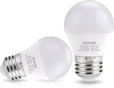 2 Pack LED Refrigerator Light Bulb 40W Equivalent A15 E26 5000K Daylight 5W