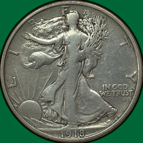1918-D Walking Liberty Half Dollar Choice Very Fine VF+ Coin Old Cleaning #32862