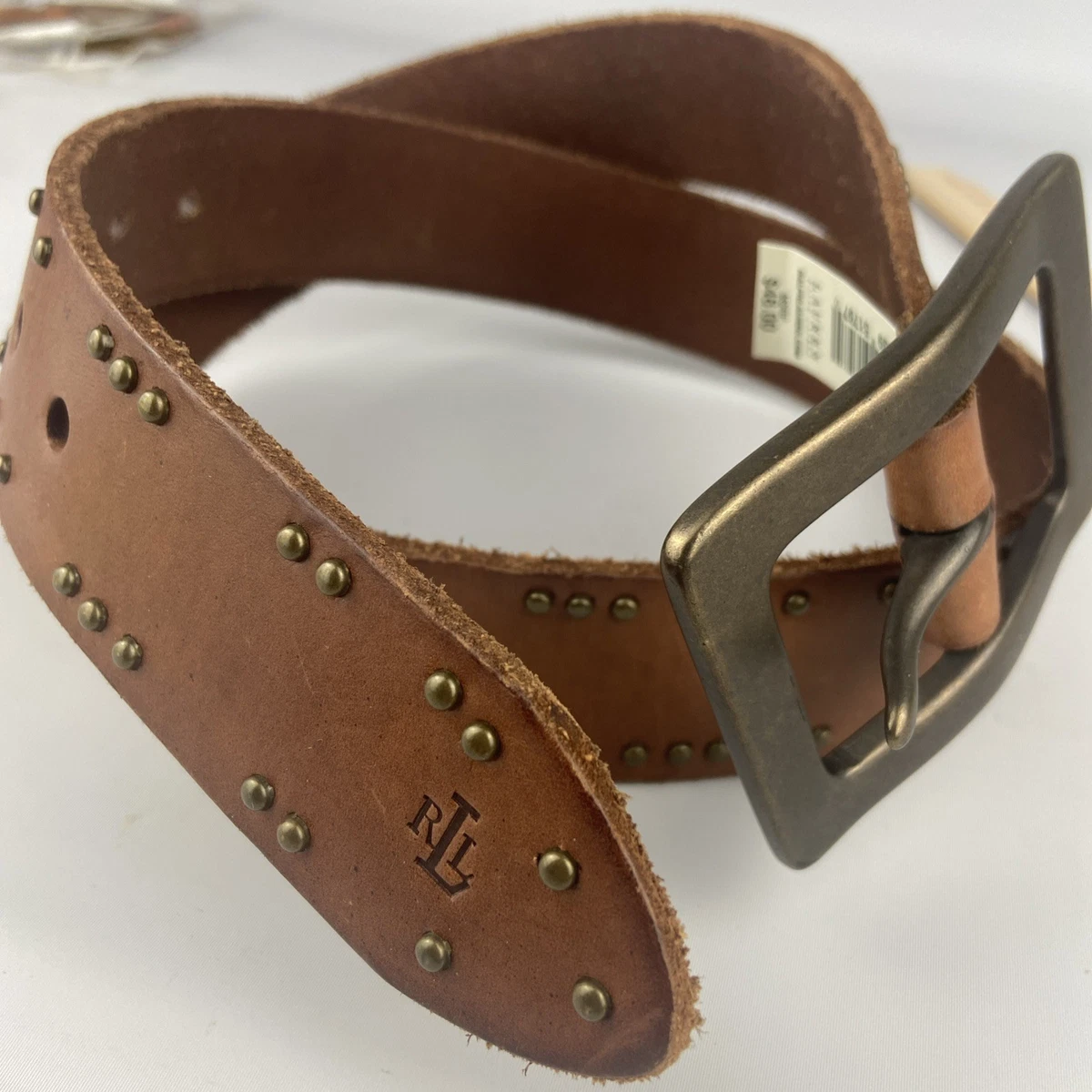 Vintage Lauren Ralph Lauren Brown Leather Western Studded Embossed Belt sz Large Lauren Ralph Lauren Wide Belts for Women for sale | eBay main image 3
