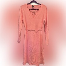 EUC BCBGMAXAZRIA Peachy Pink Sweater Dress Cutout Neck Detail w/ Tie at Waist