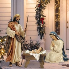 3 Pcs Metal Christmas Outdoor Nativity Scene Set Large Holy Family Outdoor Decor