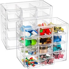 2 Pack Mini Desk Organizer with 12 Removable Drawers Clear Plastic Desktop Craft