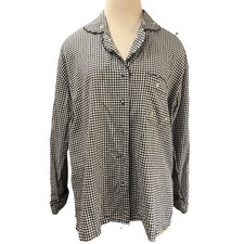 Vtg Victoria's Secret Country Embroidered Gingham Shirt Lounge PJs Size M Check