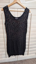 Black Sleeveless Sweater Sequin Scoopneck Dress by Questions, Size Large