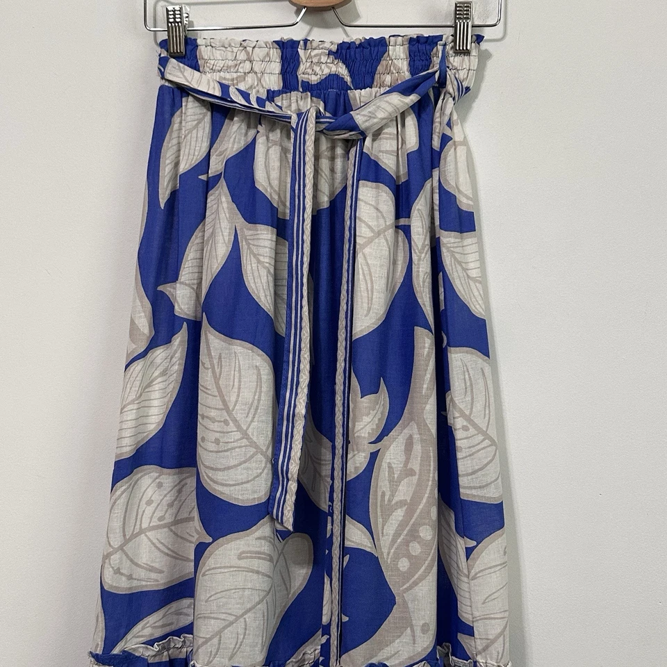 Falda Rachel Zoe S Azul Mezcla de Lino Floral En Niveles Maxi Cottagecore Playa NUEVA Foto 3 de 4