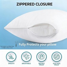 2 Set Pillow Cover Protector, 100 Waterproof, Hypoallergenic, Bed Bug, White
