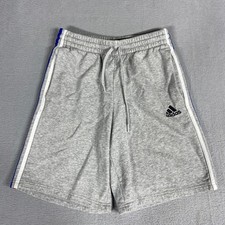Adidas Mens M Grey Fleece Gym Shorts 3 Stripe Blue Red Trim Heathered Lounge