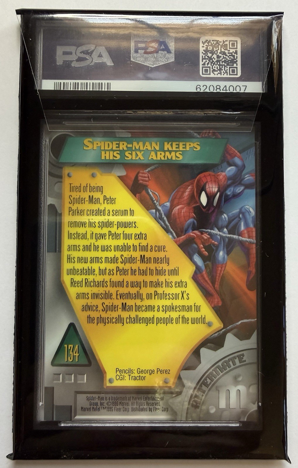 1995 Marvel Metal Card #134 SPIDER-MAN ALTERNATE PSA 10 GEM MINT - POP  101 view 2