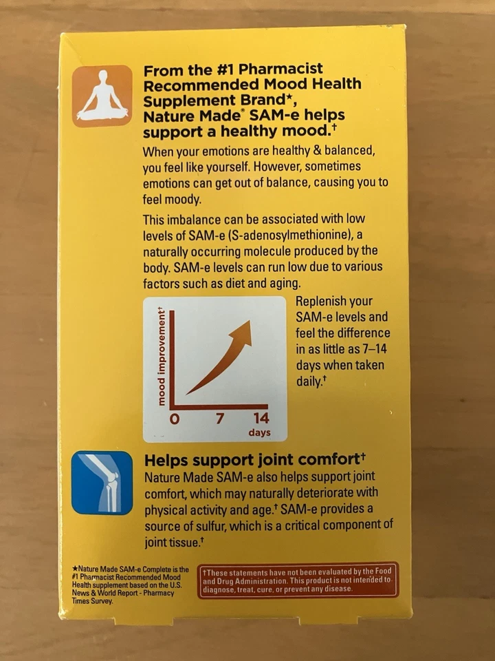 Nature Made SAM-e Completo 200mg, 60 Comprimidos Recubiertos Entéricos, Envío Gratis Exp 10/26 Foto 2 de 4