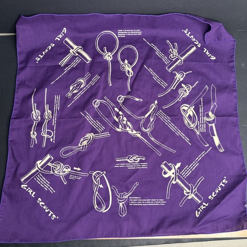 Vintage Girl Scouts Bandanna Handkerchief Scarf Purple Knot Tying Knots Purple