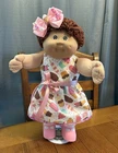 1980s Cabbage Patch Kid Brown Hair Brown Eyes Pink Ice Cream Dress Bow Cute