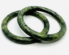 Set 2 Gorgeous Large Chinese Antique Vintage Spinach Jade Bangle Bracelets