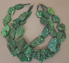 Multi Strand Green Sea Sediment Slab Statement Necklace - Business Venues