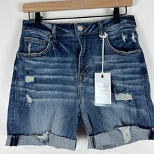 Risen High Rise Distressed Straight Denim Shorts Women's 9/29 NWT Medium Wash