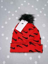 Nike Beanie Knit Hat FJ6306-633 Removable Pom Pom Youth Kids One Size Red, Black
