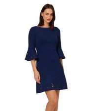 Adrianna Papell Womens Eyelet Embroidered Dre Navy Sateen , 2