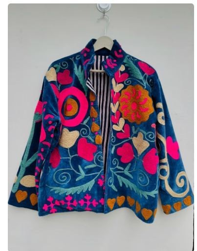 Indian Style Suzani Velvet Embroidery Jacket | Boho Coat Unisex Bridesmaid Gift