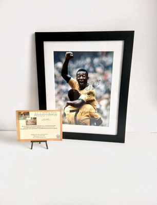 Signiertes gerahmtes Foto Pele Jairzinho Brasilien Brasil 1970 WM-Finale C.O.A COA