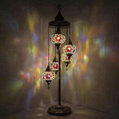 Multicolor Türkische Mosaik Stehlampe - Handgefertigte Marokkanische 5 Kugeln Stehlampe