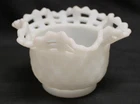 Vintage Fenton Milk Glass Basket Weave Bowl Open Lace Lattice Ruffle Edge