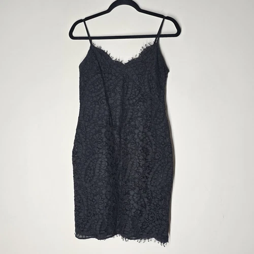 Abito Michael Kors nero pizzo floreale spaghetti strap taglia 2 cocktail night out nuovo con etichette