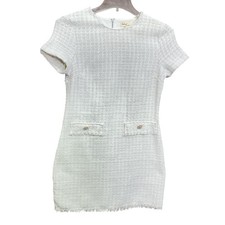 Bebop Dress Womens Medium White Tweed Short Sleeve Mini Shift Pearl Buttons
