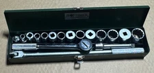 Vintage SK TOOLS 1/2" Drive Socket Set 17pc  w/ Metal Box USA S-K