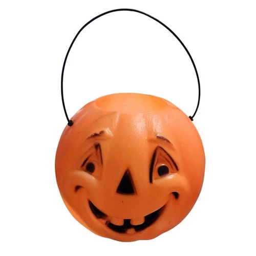 VTG PUMPKIN Blow Mold TOOTHY SMILE Jack-O-Lantern HALLOWEEN Candy Bucket / Pail