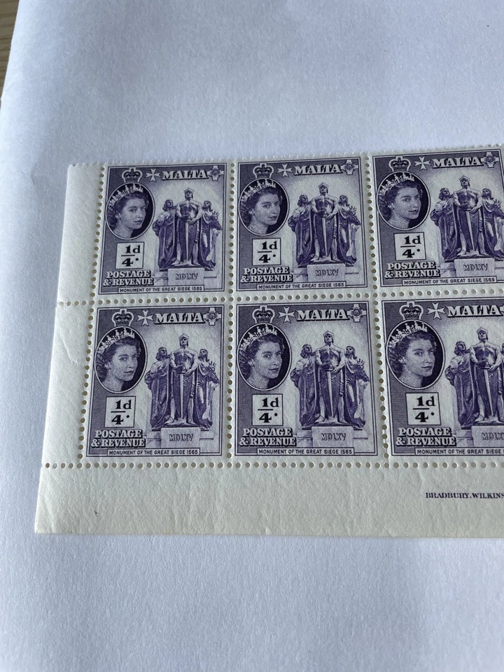 1956 Malta QEII Stamp Block of 12 MNH. Purple 1/4d Monument of Siege  - Image 2 of 4