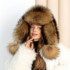 Womens Fur Trapper Hat with Ear Flaps, Winter Furry Hat, Real Fur Hat
