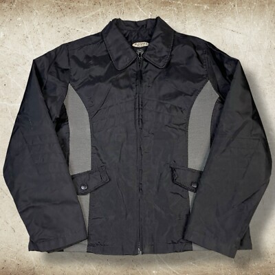 Vintage Y2K Old Navy Full Zip Nylon Racer Cafe Jacket Size L Black Gray Retro